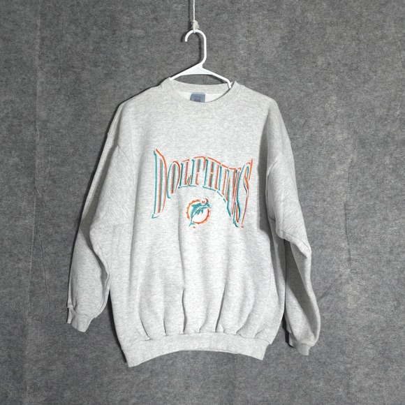 Logo 7 Miami Dolphins Sweatshirt Mens Large Gray Vintage 90s NFL Embroidered NFL